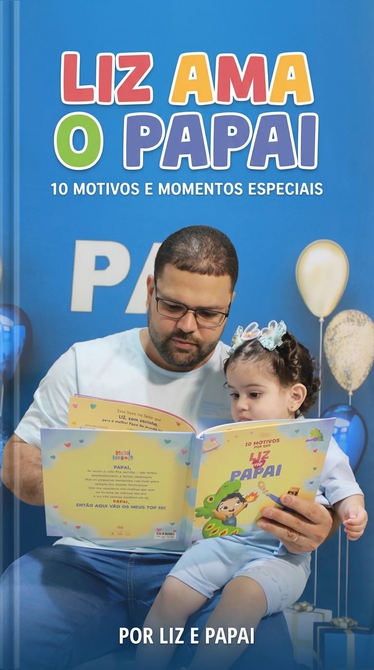 Pai lendo com o filho pequeno o livro personalizado da família